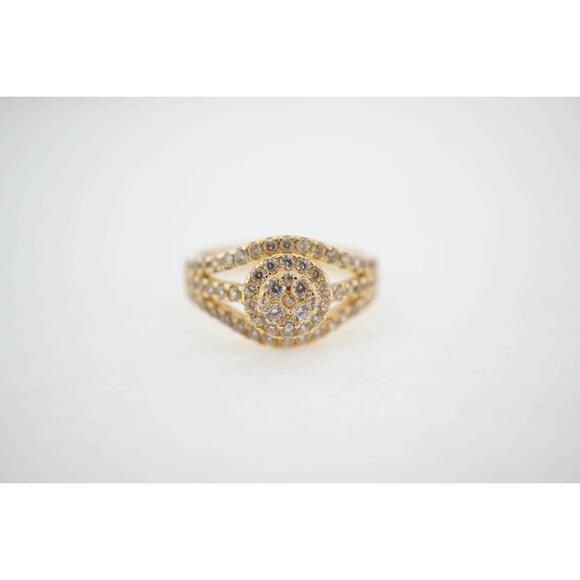 14k Yellow Gold CZ Cocktail Ring Estate Sale Vintage Size 8.75